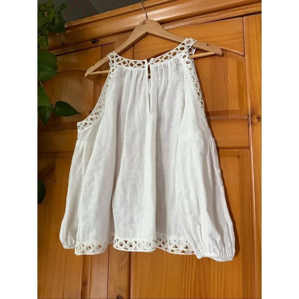 Miss Love White Boho Cold Shoulder Lace Trim Blouse Small - Picture 7 of 12